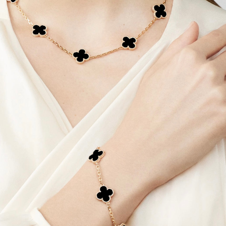 Maison IX | Vintage Alhambra 5-Motif Clover Bracelet - Gold / Black Onyx