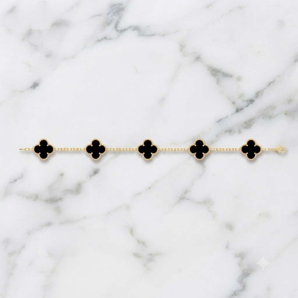 Maison IX | Vintage Alhambra 5-Motif Clover Bracelet - Gold / Black Onyx