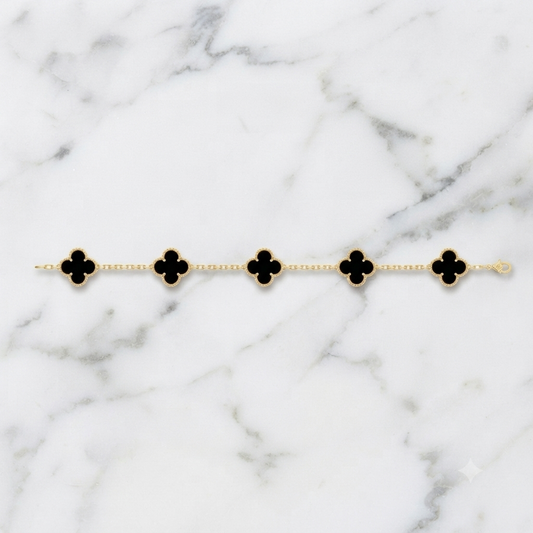 Maison IX | Vintage Alhambra 5-Motif Clover Bracelet - Gold / Black Onyx