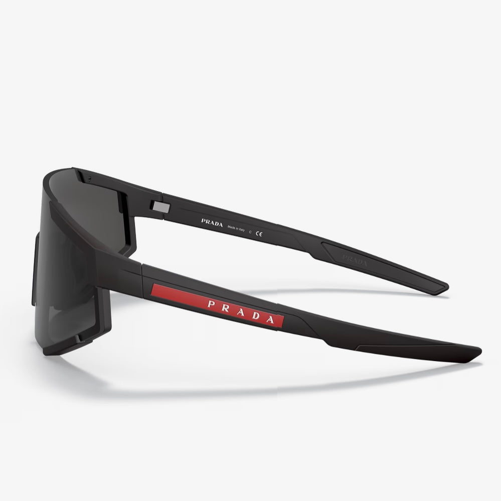 Maison IX | Geometric Shield Sunglasses - Matte Black / Red Stripe