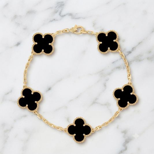 Maison IX | Vintage Alhambra 5-Motif Clover Bracelet - Gold / Black Onyx
