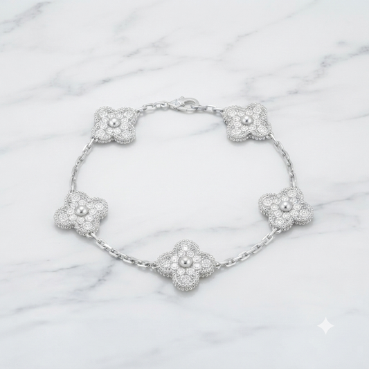Maison IX | Vintage Alhambra 5-Motif Clover Bracelet - Silver / Crystal