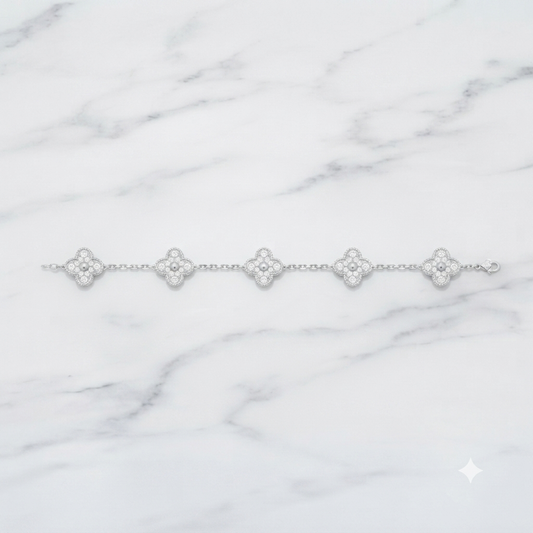 Maison IX | Vintage Alhambra 5-Motif Clover Bracelet - Silver / Crystal